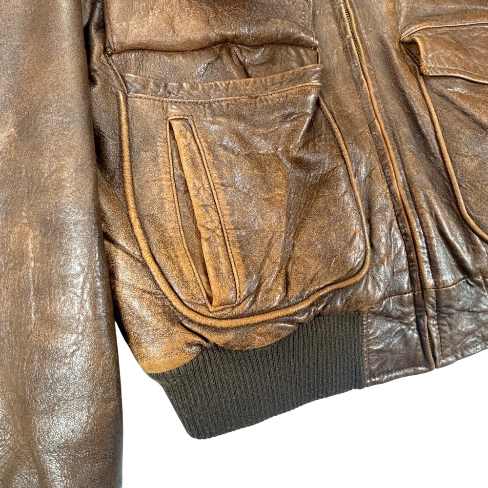Vintage Leather Bomber Jacket Brown Distressed Aviator Flight 80s Adam Spencer M - Picture 8 of 16